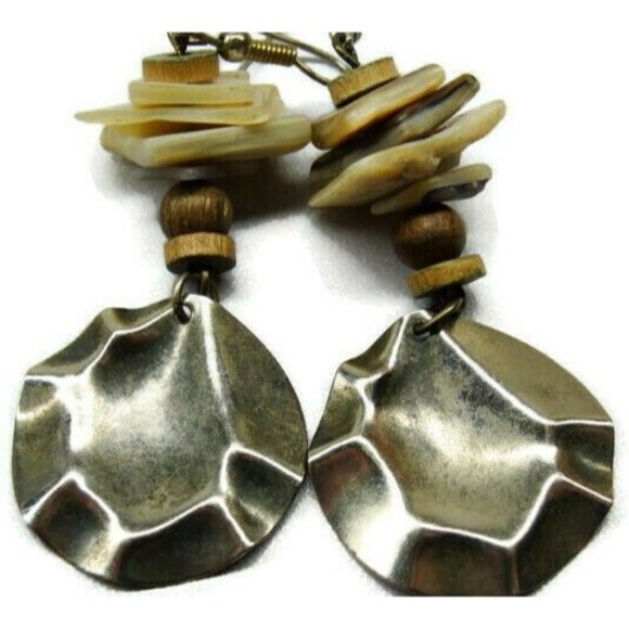 Layered Stone Silver Tone Vertical Drop Dangle Hook Earrings Womans - Picture 1 of 8